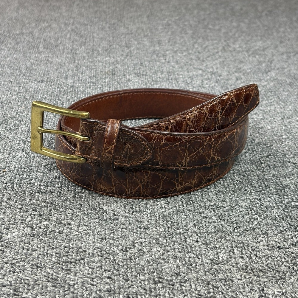 Zelli Genuine Crocodile Belt Mens 42 Brown Exotic Leather Solid Brass Buckle USA